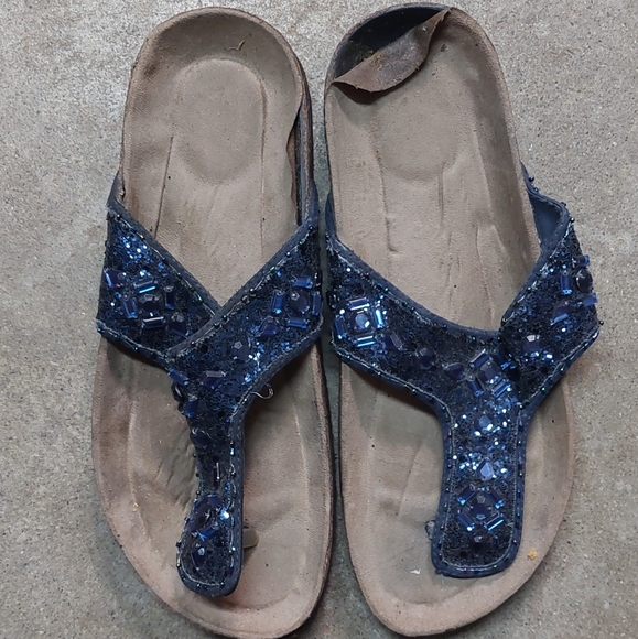 unknown Shoes - Gorgeous jeweled thong sandal, Size: 9M, color: Navy Blue